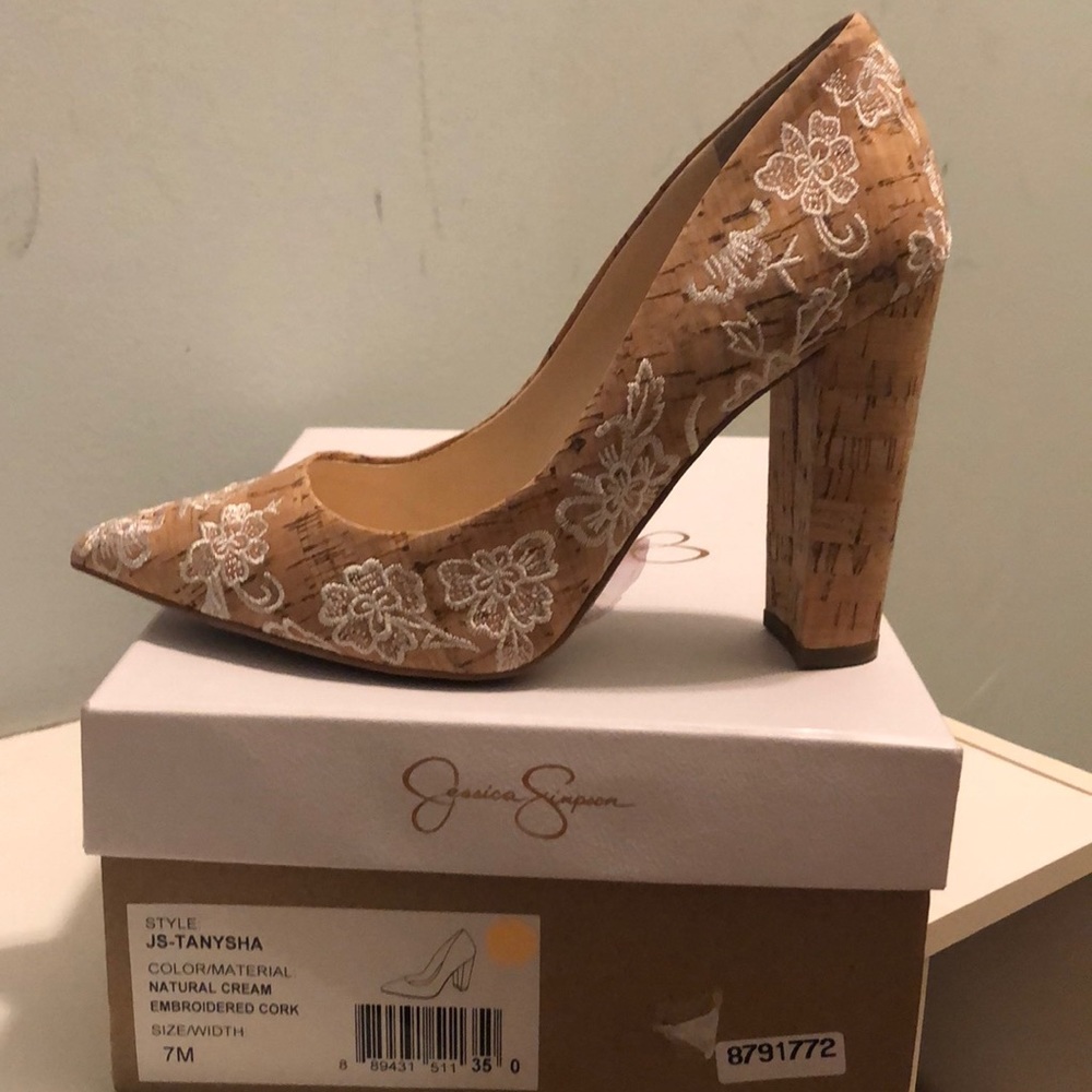 Jessica Simpson embroidered Cork Heels